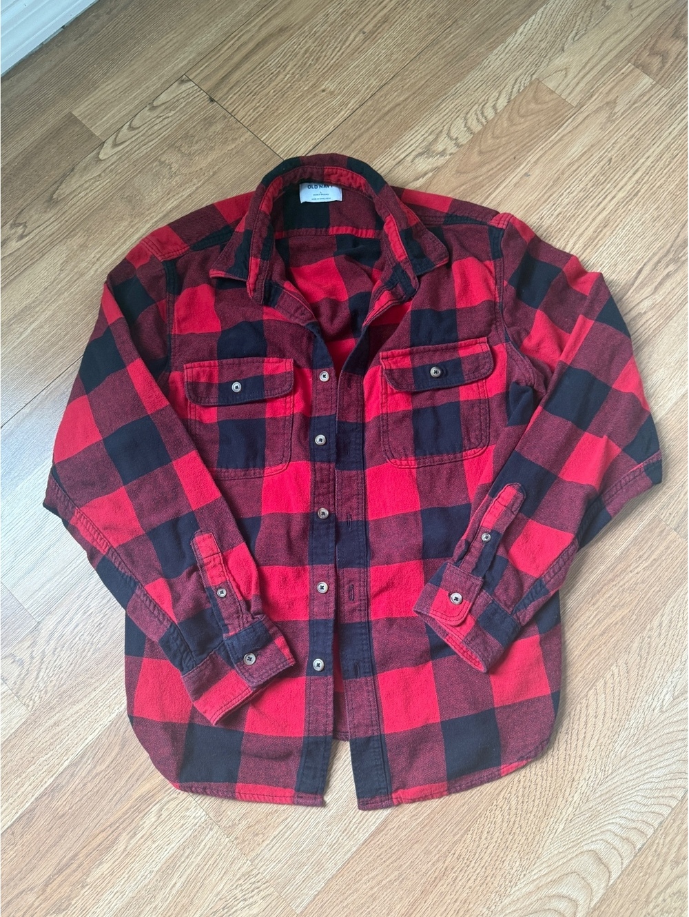 Old Navy Red Buffalo Plaid Flannel Shirt, Size Large